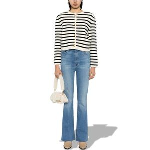 MOTHER The Insider Fray Jeans Size 25 High Rise Flare Raw Hem Blue Denim